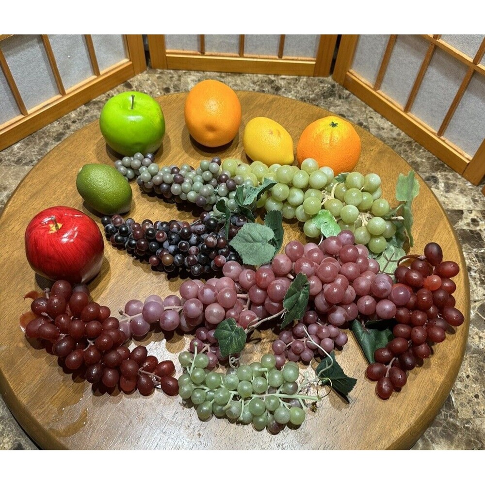 Artificial Fruit Lot Faux Decorative Plastic Rubber Grapes Orange Apples Lemon